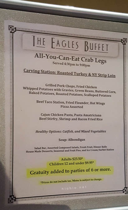 Eagles Buffet (Casino Arizona) AYCE Crab Legs Wednesday and Thursdays (Dinner menu).  