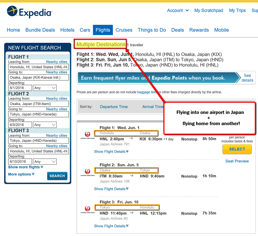 Using Expedia to book several cities in Japan. 