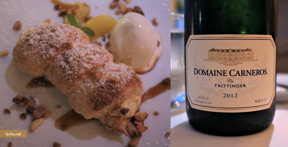 53 by the Sea (restaurant week dinner) Mac nut Cannoli with custard and sparkling wine pairing. 