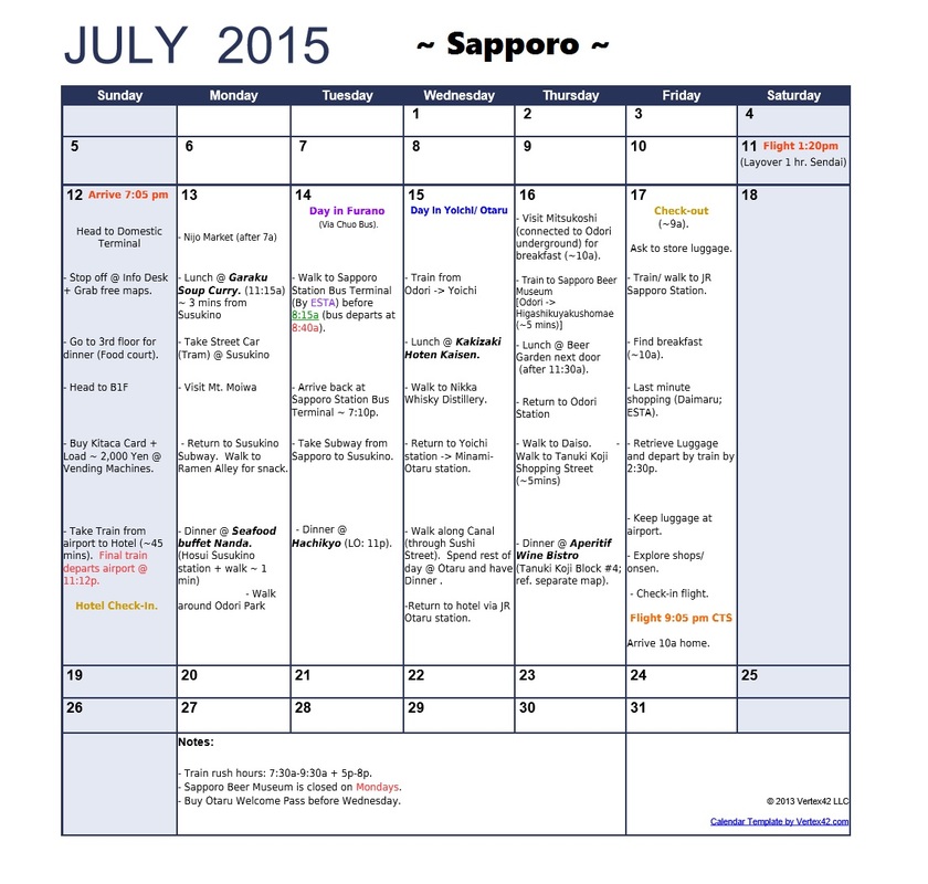 Sample Sapporo Itinerary for Japan.