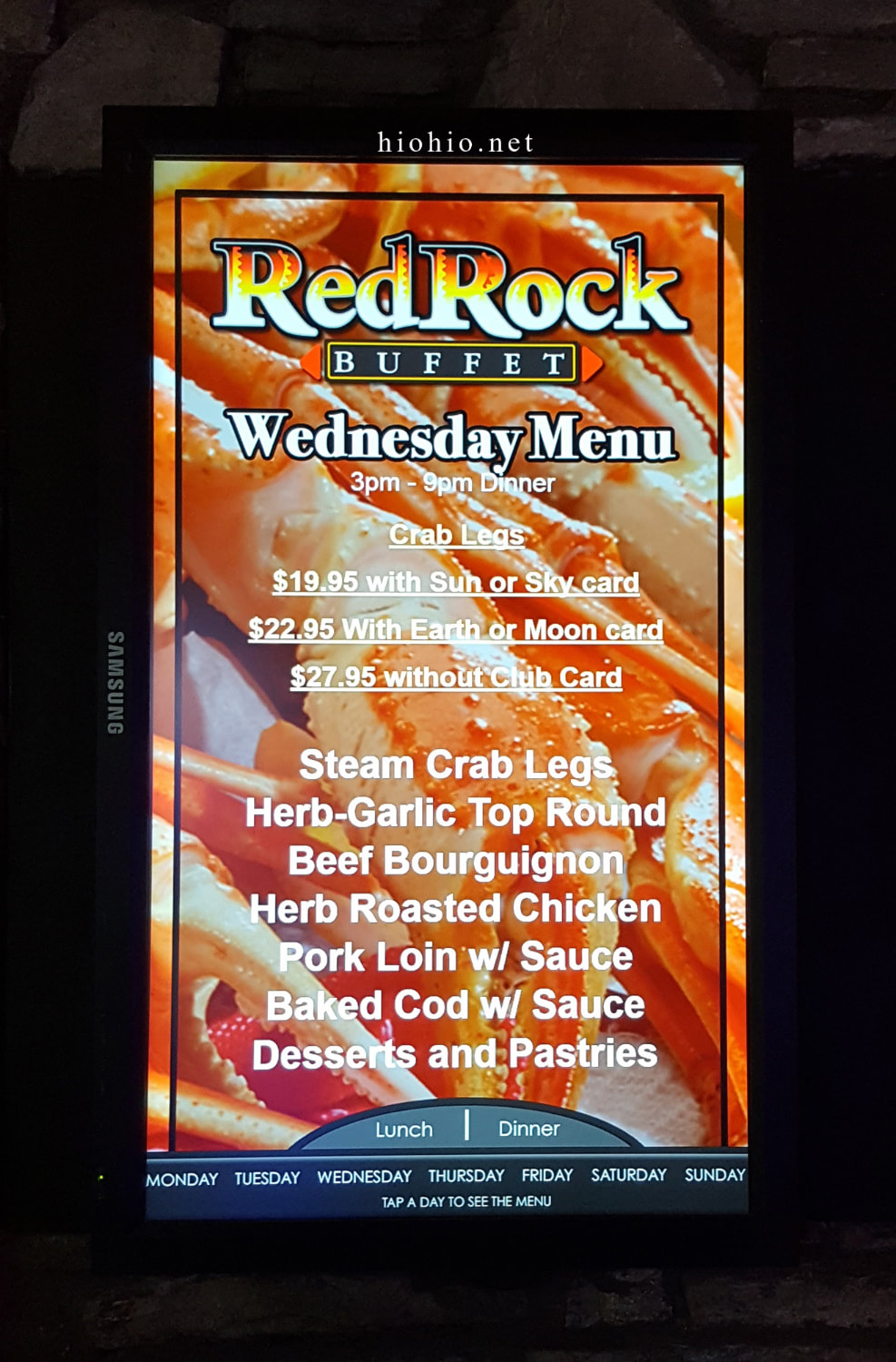 Fort McDowell Casino Arizona (Red Rock Buffet) Wednesday Dinner Special Menu.