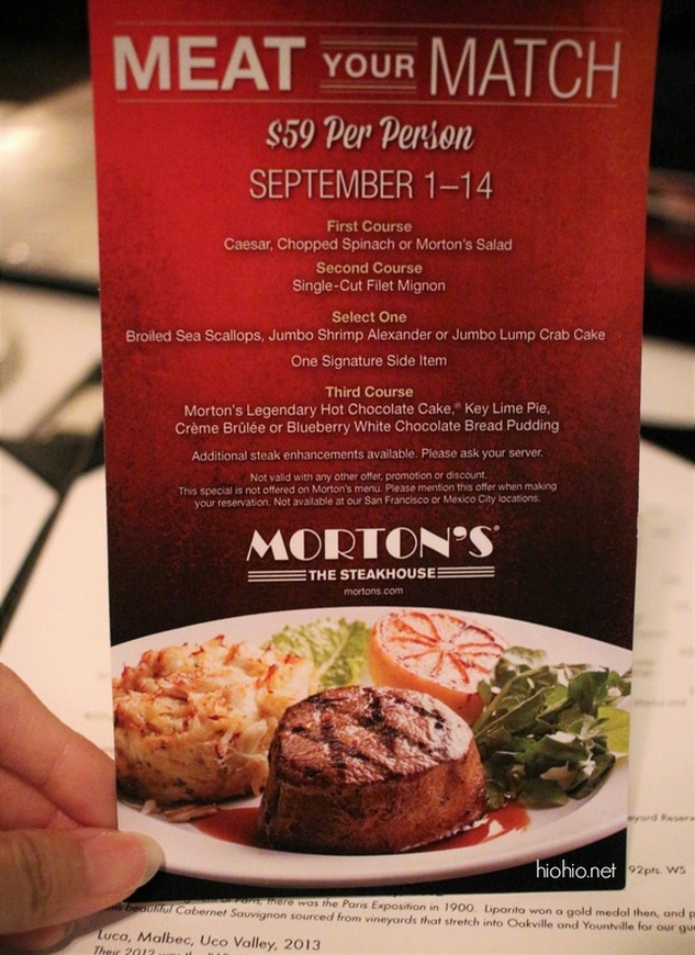 Mortons Steakhouse Honolulu Ala Moana (Dinner Special) September 2016.