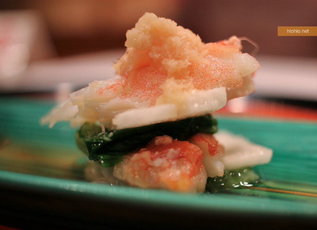 和やまむら (Wa Yamamura Nara, Japan)- Crab with Yam, Mizuna, and Lemon Vinegar Cold side dish.