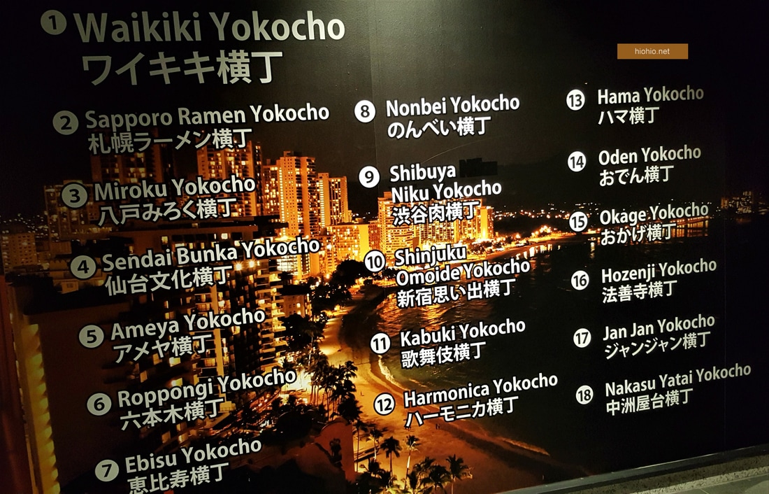 Waikiki Yokocho Wall of Food Alleys in Japan.