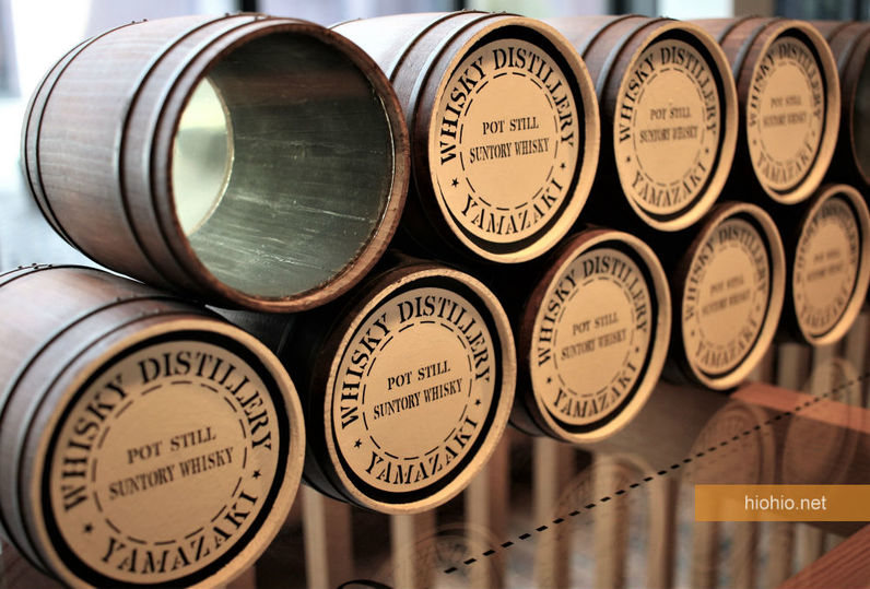 Suntory Yamazaki Distillery Kyoto Japan (Whisky Museum and Library- Mini Pot Still barrel display).