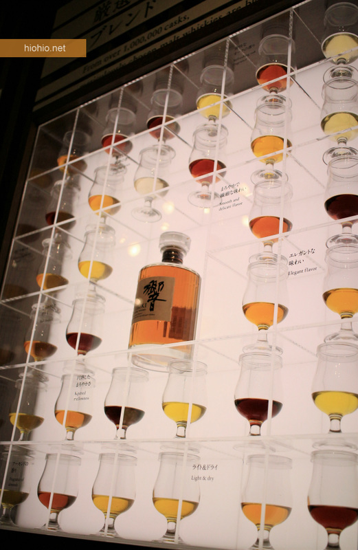 Suntory Yamazaki Distillery Kyoto Japan (Whisky Museum- Hibiki 17 years old display wall).